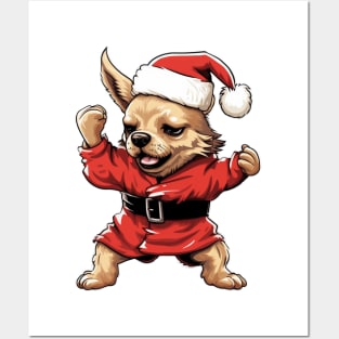 Cartoon Christmas Chihuahua Dog Dancing Posters and Art